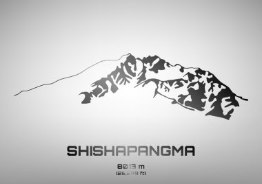 Outline vector illustration of steel Mt. Shishapangma clipart