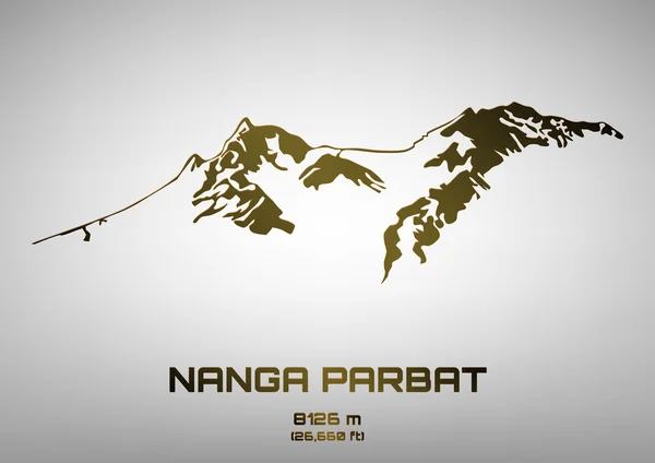 Overzicht vectorillustratie van brons Mt. Nanga Parbat — Stockvector