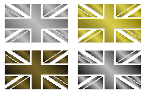 Set di quattro semplicemente isolato stilizzato Union Jack metallico in stile colori metallici — Vettoriale Stock