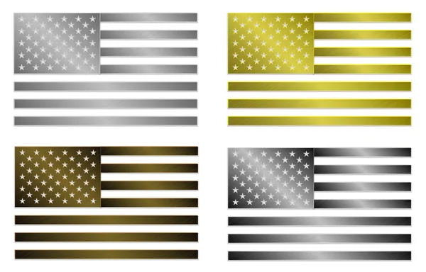 Conjunto de cuatro banderas metálicas estilizadas simplemente aisladas de Estados Unidos de América — Archivo Imágenes Vectoriales