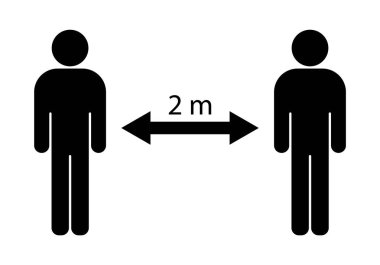 Sosyal uzaklık, koronavirüs salgını covid 19, aralarına ok saplanmış siyah beyaz insan siluetleri.