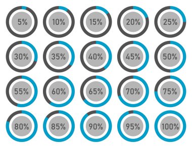 Bilgi dizaynı, halka simgesi yükleme, vektör illüstrasyonu için turta yüzde grafikleri kümesi.