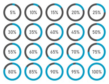 Bilgi dizaynı, halka simgesi yükleme, vektör illüstrasyonu için turta yüzde grafikleri kümesi.