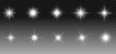 Parlayan yıldızlar. Parıltı etkisi. Noel konsepti. Şenlik ışıkları. Vektör illüstrasyonu EPS 10
