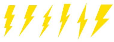 Gök gürültüsü ve şimşeğin sarı çizimleri, beyaz arkaplanda izole edilmiş bir simge. Elektrikli yıldırım sanat tasarımı. Vektör illüstrasyonu EPS 10
