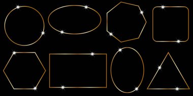 Altın renkli geometrik çerçeveler. Tatil için parlak bir afiş ya da siyah arka plan için tebrikler. Vektör illüstrasyonu EPS 10