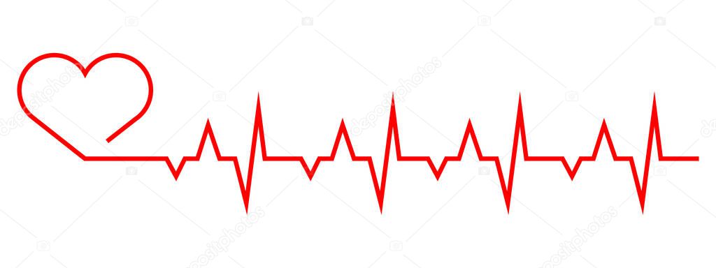 Heart pulse, heartbeat, one line, cardiogram, vector illustration EPS 10