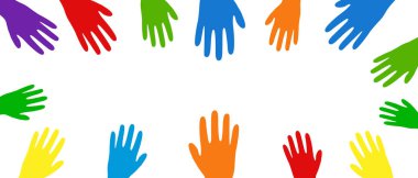 Vektör illüstrasyonu, birçok insan eli daire şeklinde uzanıyor. Çok uluslu insanların çeşitliliği. Irksal eşitlik. Cinsiyet eşitliği. Hisse vektörü EPS 10