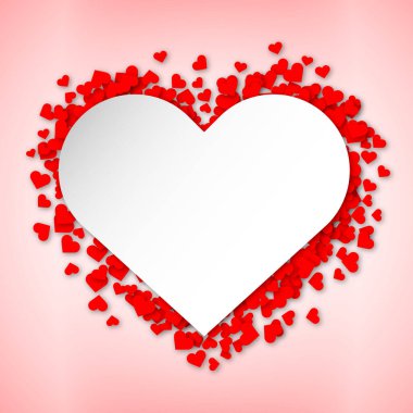 Yazıtın için kırmızı kalpleri olan büyük bir kalp şeklinde bir arka plan. Sevgililer Günü için arka plan. Sevgililer Günü için vektör arkaplan şablonu.