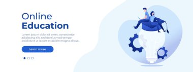 Çevrimiçi eğitim kavramı. Web sayfası için vektör düzeni. Düz izometrik tarzda resmetmek, insanların uzaktan çalışmasıyla. Tasarımın için ön sayfa düzeni. Düz izometrik vektör çizimi EPS 10.