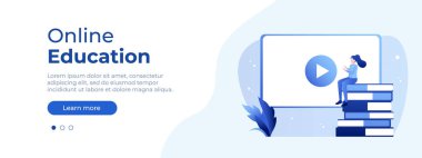 Çevrimiçi eğitim kavramı. Web sayfası için vektör düzeni. Düz izometrik tarzda resmetmek, insanların uzaktan çalışmasıyla. Tasarımın için ön sayfa düzeni. Düz izometrik vektör çizimi EPS 10.