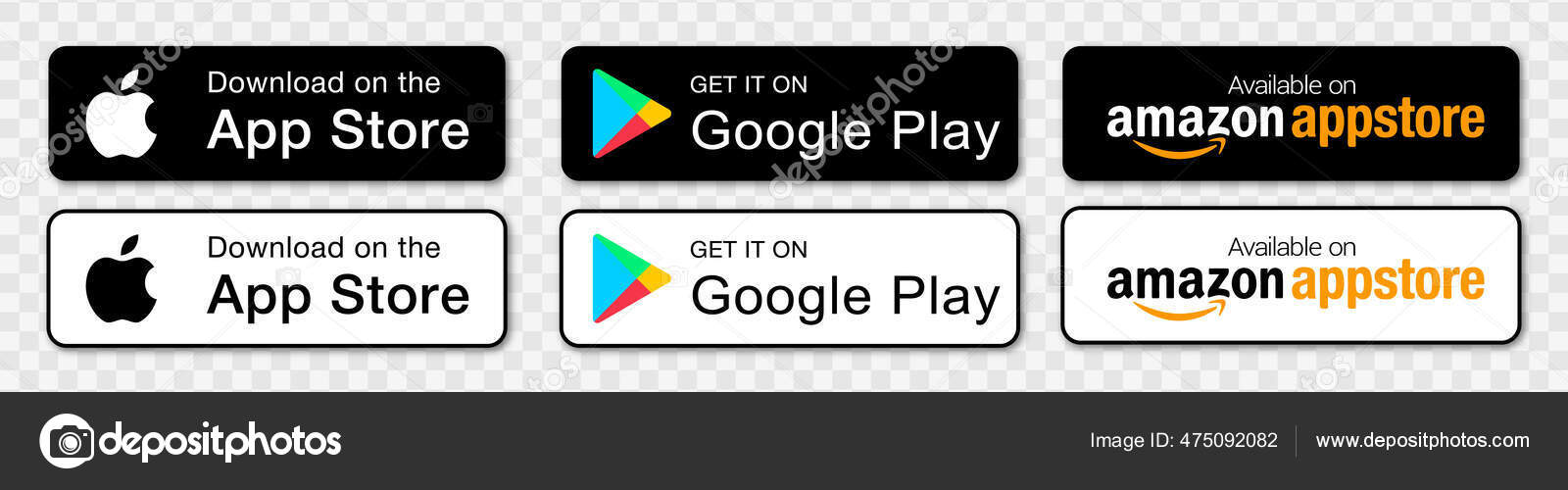 Download app buttons set. Google Play Store badge. App store button.   AppStore logo. Stock Vector