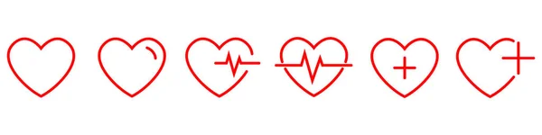 Set Icone Vettoriali Cuori Rosso Set Icona Del Battito Cardiaco — Vettoriale Stock
