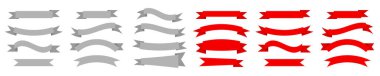 Dizaynınız için büyük bir kırmızı ve gri kurdele seti. İzole bir arka planda farklı şekillerde şeritler. Hisse vektörü EPS 10