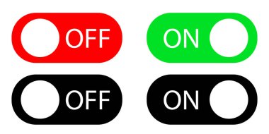 Açmak ve kapatmak için bir takım düğmeler. Tasarımınız için izole edilmiş arkaplanda yeşil, kırmızı ve renk düğmeleri. Vektör EPS 10