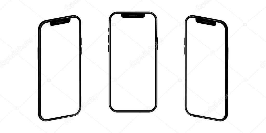 Realistic models smartphone with transparent screens. Smartphone mockup collection. Device front view. 3D mobile phone with shadow on transparent background - stock vector