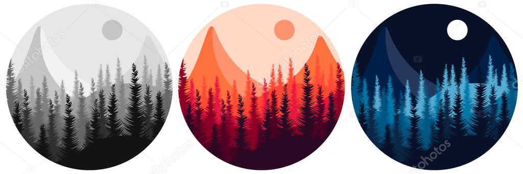 Beautiful Peaceful Mountain Landscape Mountain Ranges Forest Sunset Night Vector Stock Illustration
