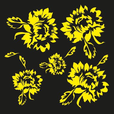 Siyah üzerine sarı çiçekler yazdır