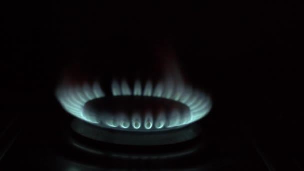 Gas Stove Burning Dark — Stok Video