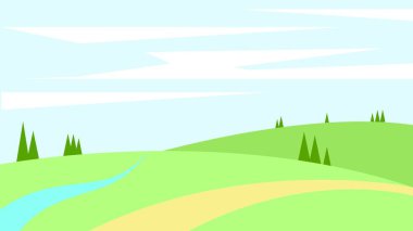 Hillside Düz Yazı Basit Düz Manzara