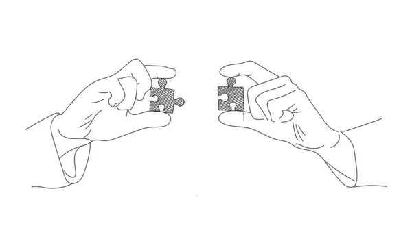 Zakenman Holding Puzzel Stukken Handen Met Hand Getekend Ideeënoplossend Concept — Stockvector