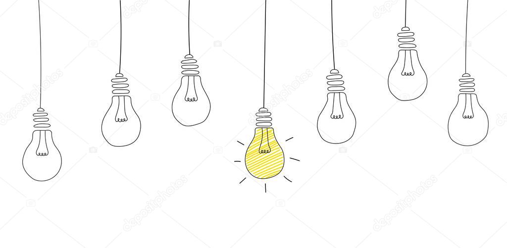 Business Idea Bulbs Hand Drawn Isolated. Creativity and inspiration concept.