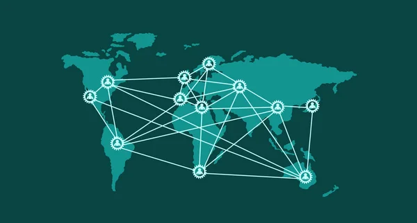 Світова Карта Командною Роботою Над Концепцією Відстані Ілюстрації Люди Фігурують — стокове фото