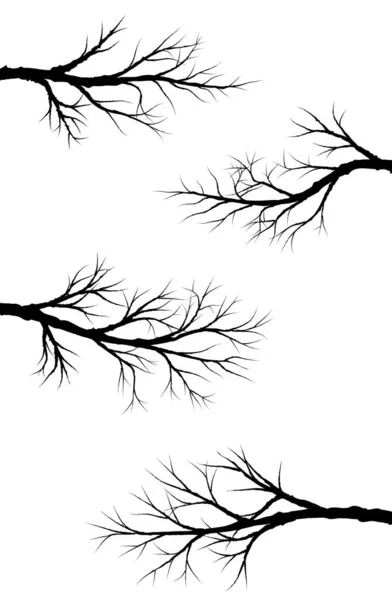 Siluety Holých Větví Stromů Izolované Bílém — Stockový vektor