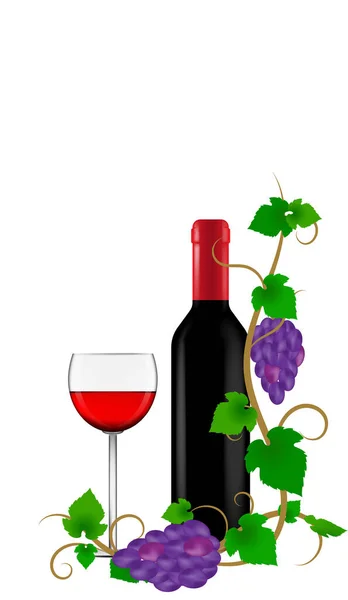 Красное Вино Бутылка Стекло Виноградом Декоративная Иллюстрация Производства Алкоголя — стоковый вектор