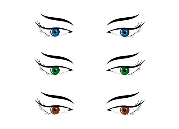 Female Eyes Different Colors Set — Stock vektor