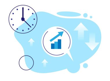 Ticari Satış Grafik Resimleri Ticaret için mükemmel bir zaman. İş ve çevrimiçi pazarlama, zaman vektörü üzerinden ticaret sonuçları alınıyor