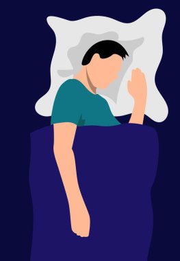 Man Sleeping in Bed Flat Style Top View. People and nighttime rest vector art