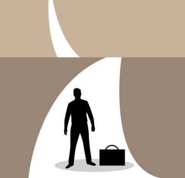 Uzun bir yolda bavullu bir iş adamı. Seyahat eden insanlar ve diğer etkinlik sanatı