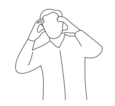 Line Art Business Man 'in White' da baş ağrısı var. İnsanlar tıp ve sağlık hizmeti fikri vektör sanatı