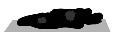 Karton kutuda uyuyan evsiz bir adamın silueti. Halk ve sosyal konular vektör sanatı, sokak fikirlerinde yaşamak