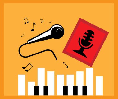 Müzik Dersleri Posteri Mikrofon ve Aletlerle Renkli. Müzik eğitimi ve sanat vektör sanatı dersleri