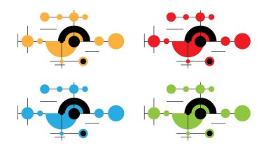 Çizgiler ve çemberler ile soyut figür Hi Tech farklı renkler. Grafik tasarım elemanları ve kaynak vektör sanatı