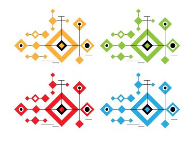 Kareler Çizgiler ve Daireler Farklı Renklerle Etnik Geometrik Desen. Grafik tasarım elemanları ve kaynak vektör sanatı