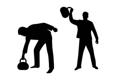 Atletik İnce Adam Ağırlık Kaldırıyor 'un silueti. Spor yapan ve spor vektörü çizimi yapan insanlar