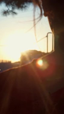 Güneş batarken kız yavaşça yürür.