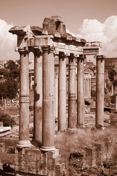 The ruins of ancient Rome in summer.