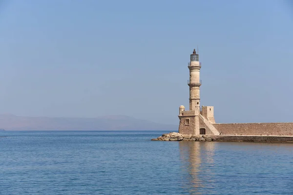 Girit Teki Chania Deniz Feneri Arka Planda Sisli Gökyüzü Var — Stok fotoğraf