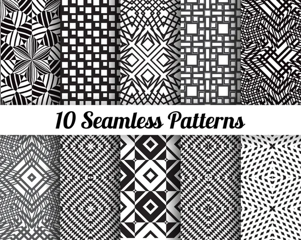 Black and white geometric seamless patterns — Stock Vector