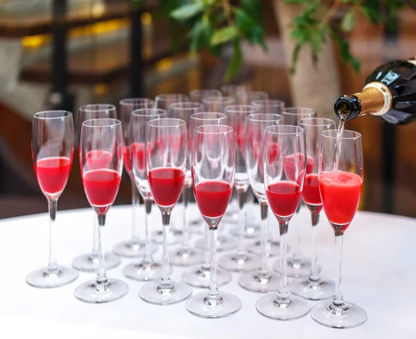 Champagne in the glases on buffet table — Stock Photo, Image