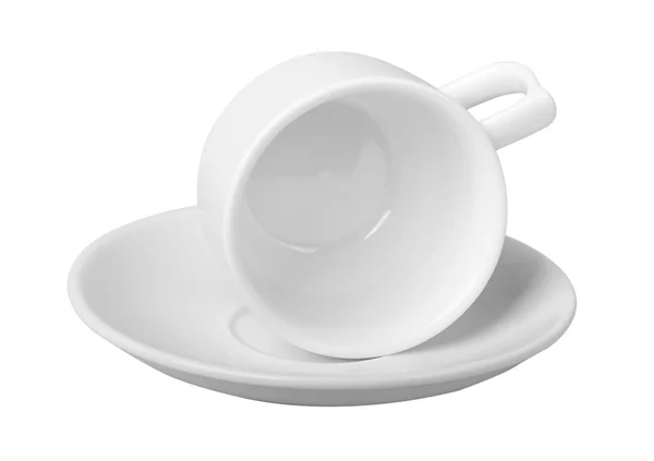 白い背景で隔離の受け皿付けコーヒー カップ — ストック写真