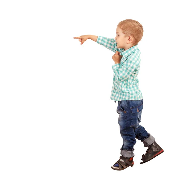 El chico señala su dedo hacia — Foto de Stock