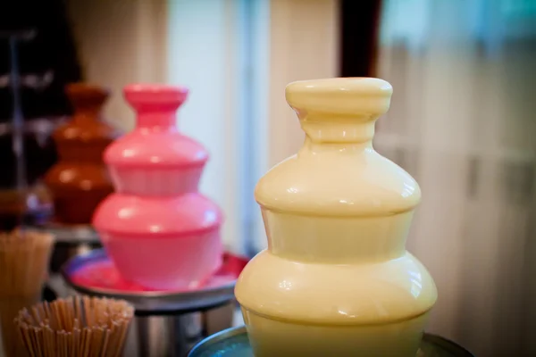 Chocolate fountain placed  in wedding day