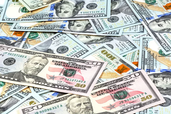 Imagens de close-up de notas de cinquenta dólares — Fotografia de Stock
