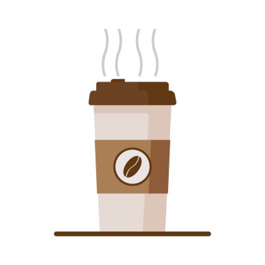 Beyaz arka plan üzerinde kahve çekirdekleri ile kahve Kupası simgesi. Düz vektör çizim