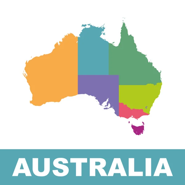 Australië kaart kleur met regio's. Vector plat — Stockvector